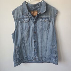 Red Camel Denim Vest Mens XXL Blue Jean Sleeveless Trucker Jacket Button Front